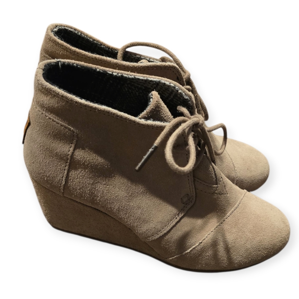Toms Tan Leather Suede Wedge Booties Size 7 - Picture 7 of 9